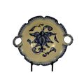 Scalloped bowl with handles, blue decoration