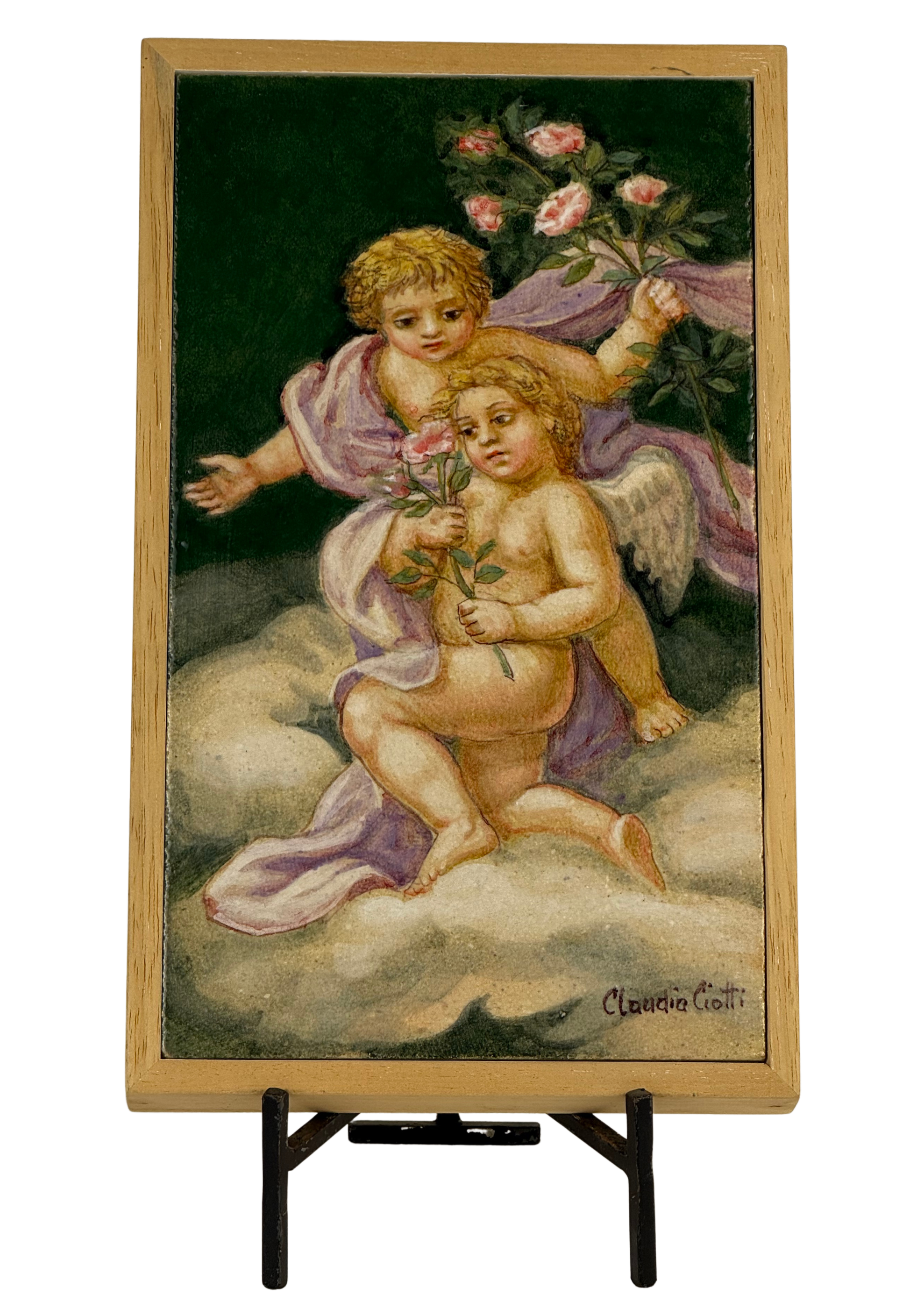 Quadro angeli fondo verde - Variante A