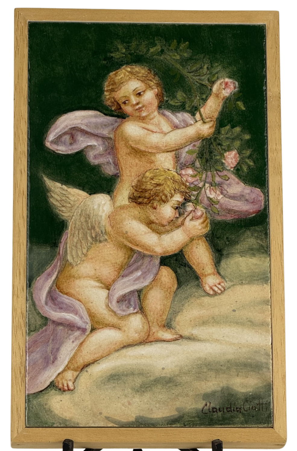 Quadro angeli fondo verde - Variante B