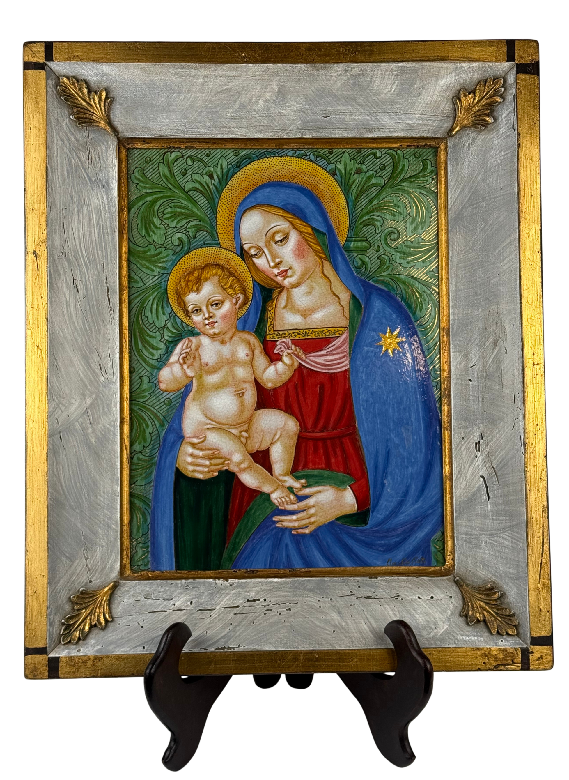 Quadro Madonna c/b fondo verde