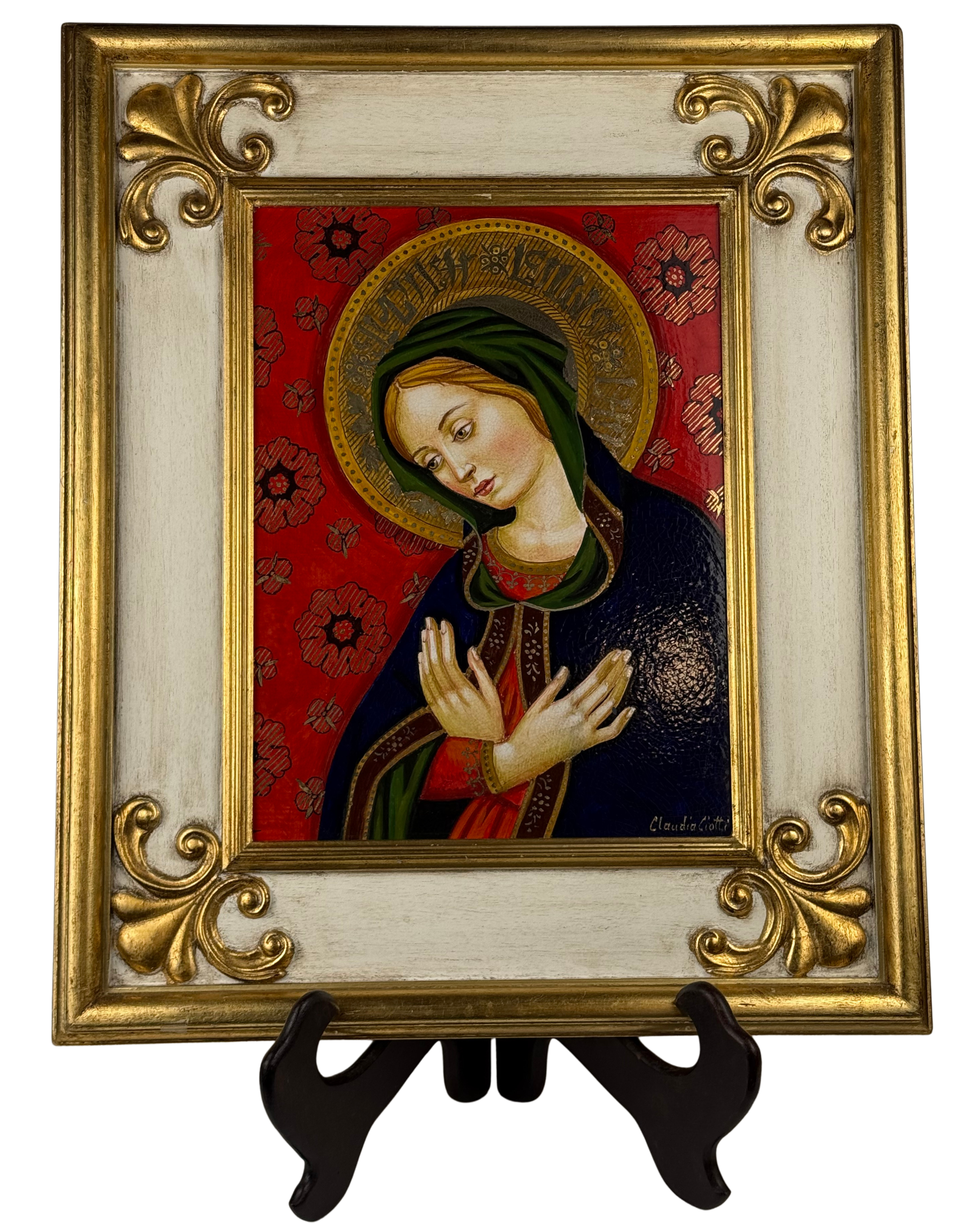 Quadro Madonna dell'Umiltà fondo rosso Gentile da Fabriano