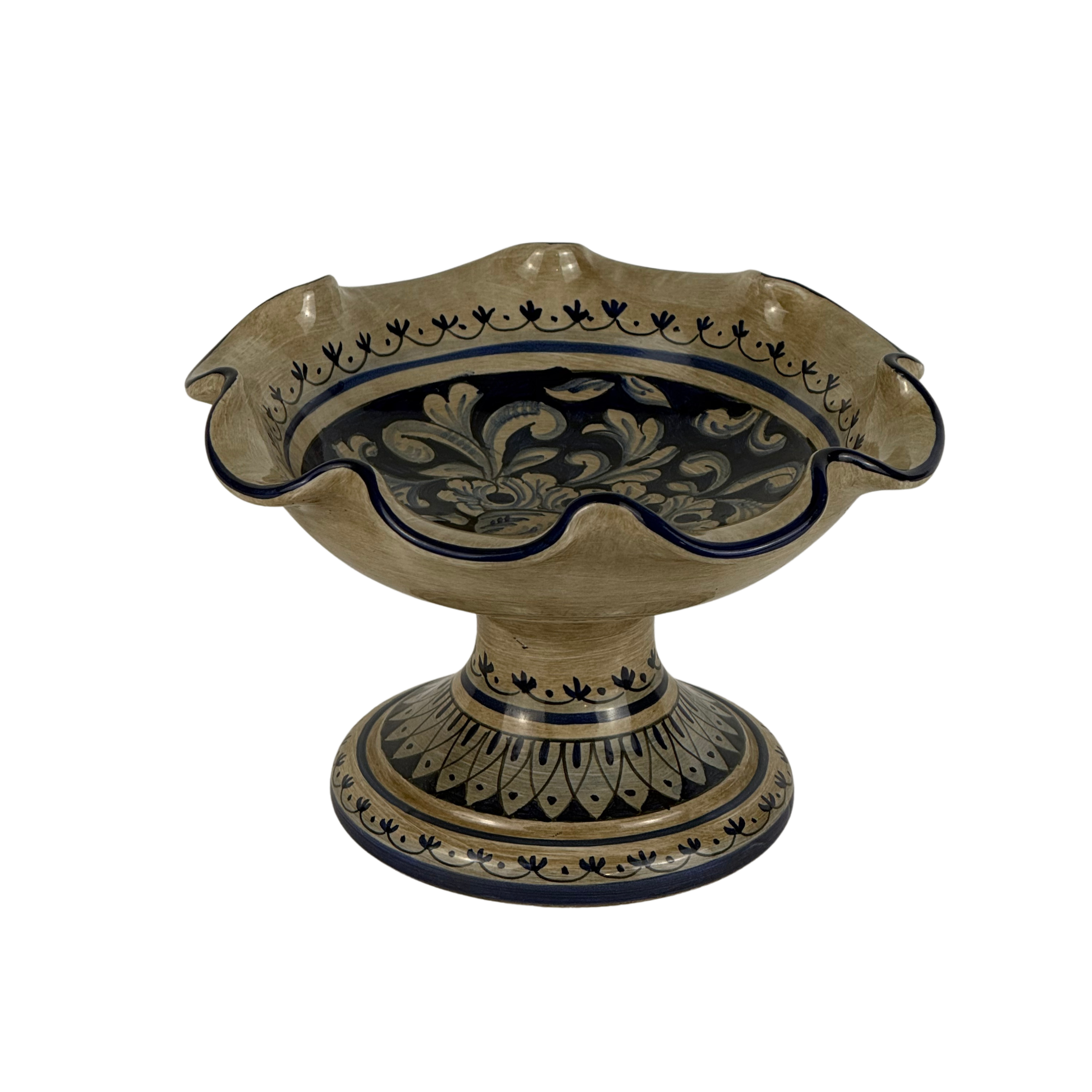 Blue scalloped raised fruit bowl
