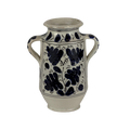 Blue albarello vase with 2 handles