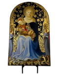 Icona Madonna c/Bambino olio/tavola corn.arrotond. - 26x42 cm