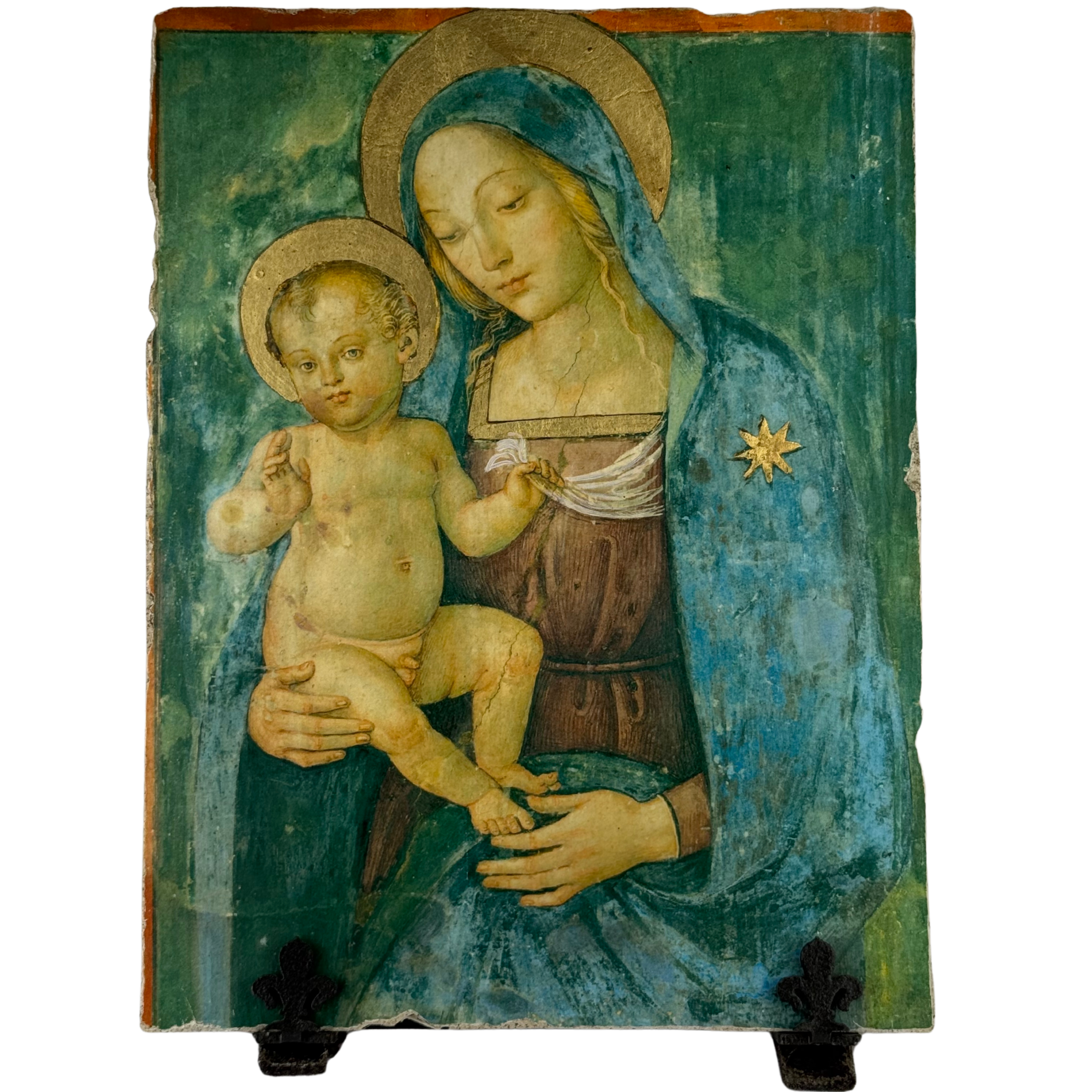 Mattonella fresco/calce  Madonna col Bambino - 18x24 cm