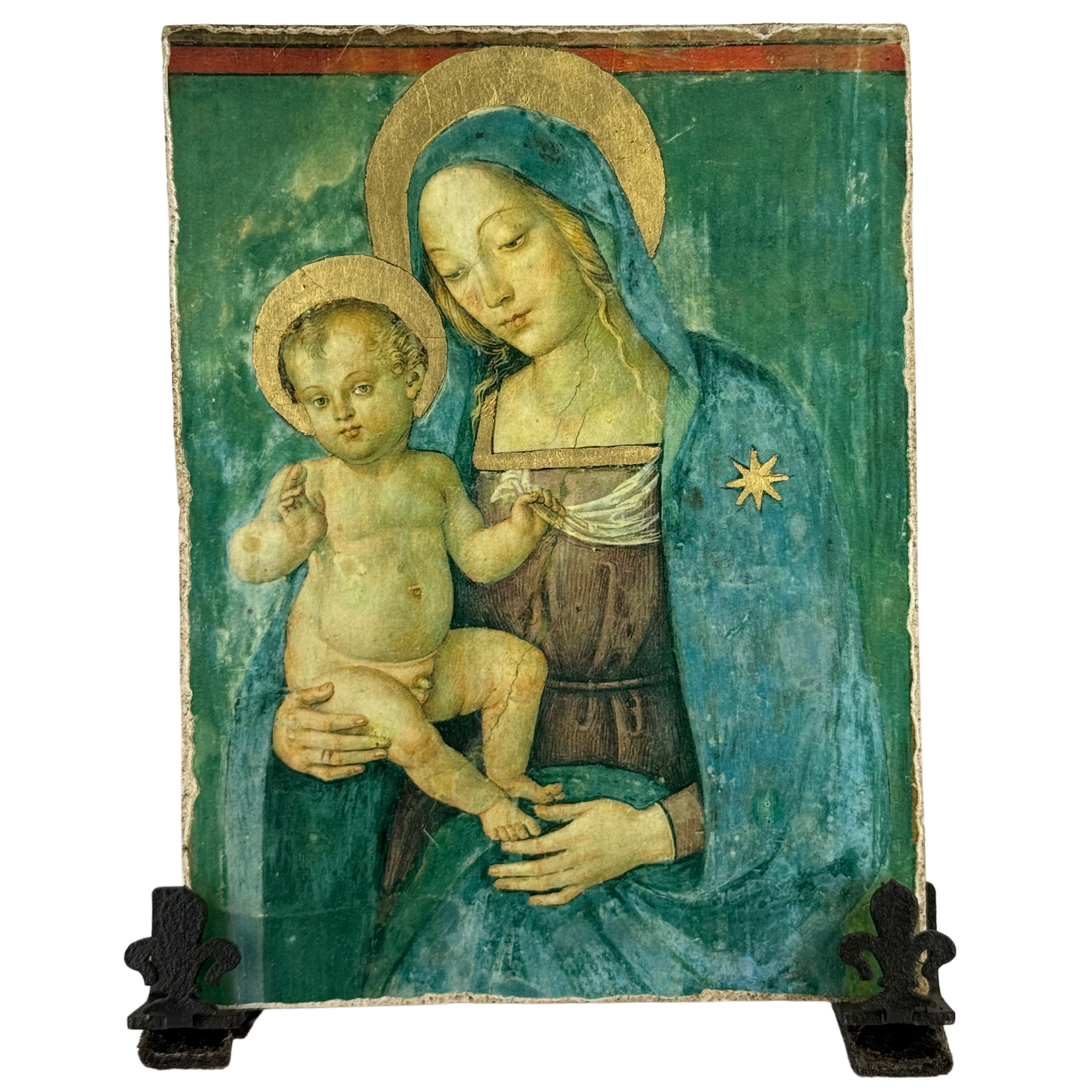Mattonella fresco/calce  Madonna col Bambino - 13x17 cm