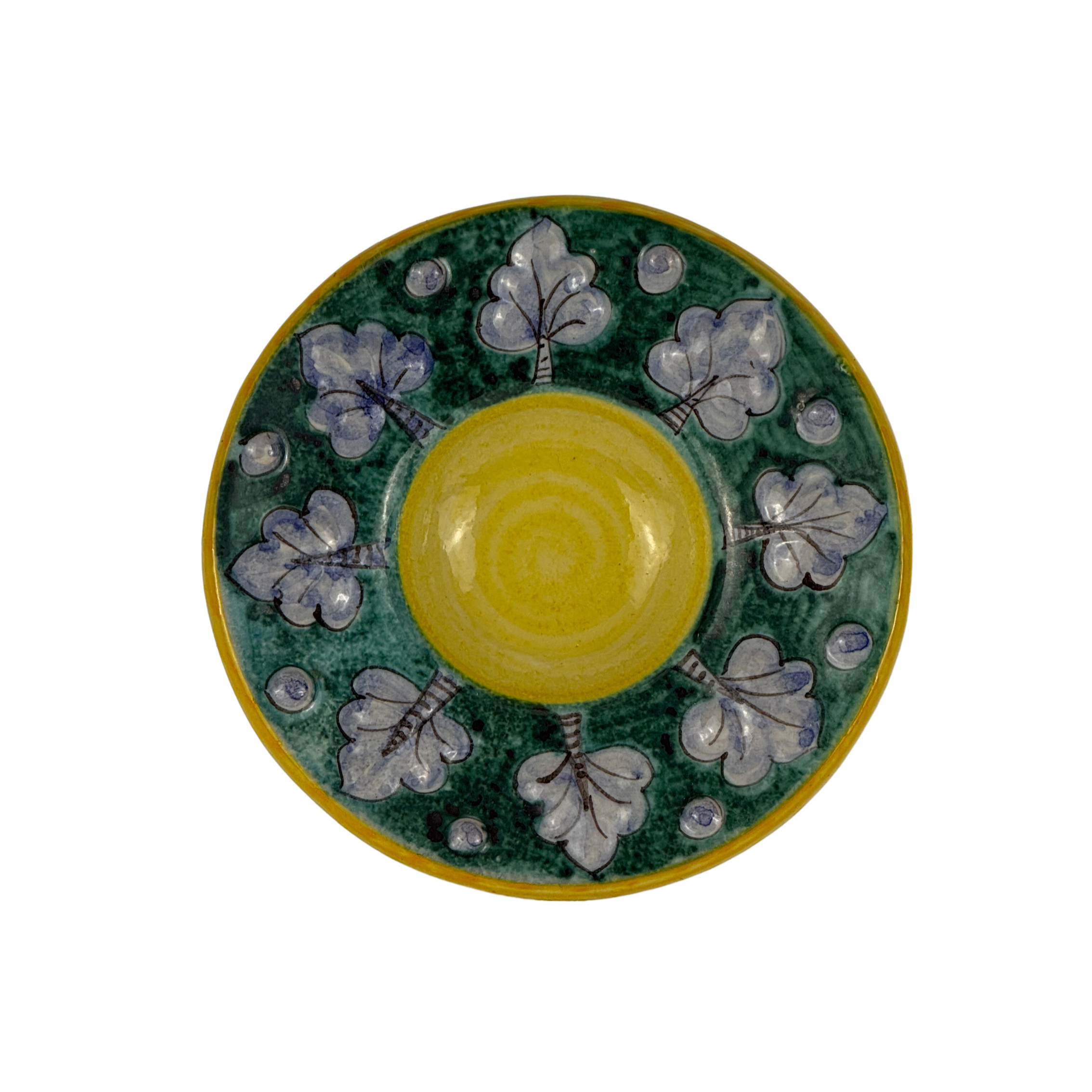 Piattino giallo/grigio foglie rilievo