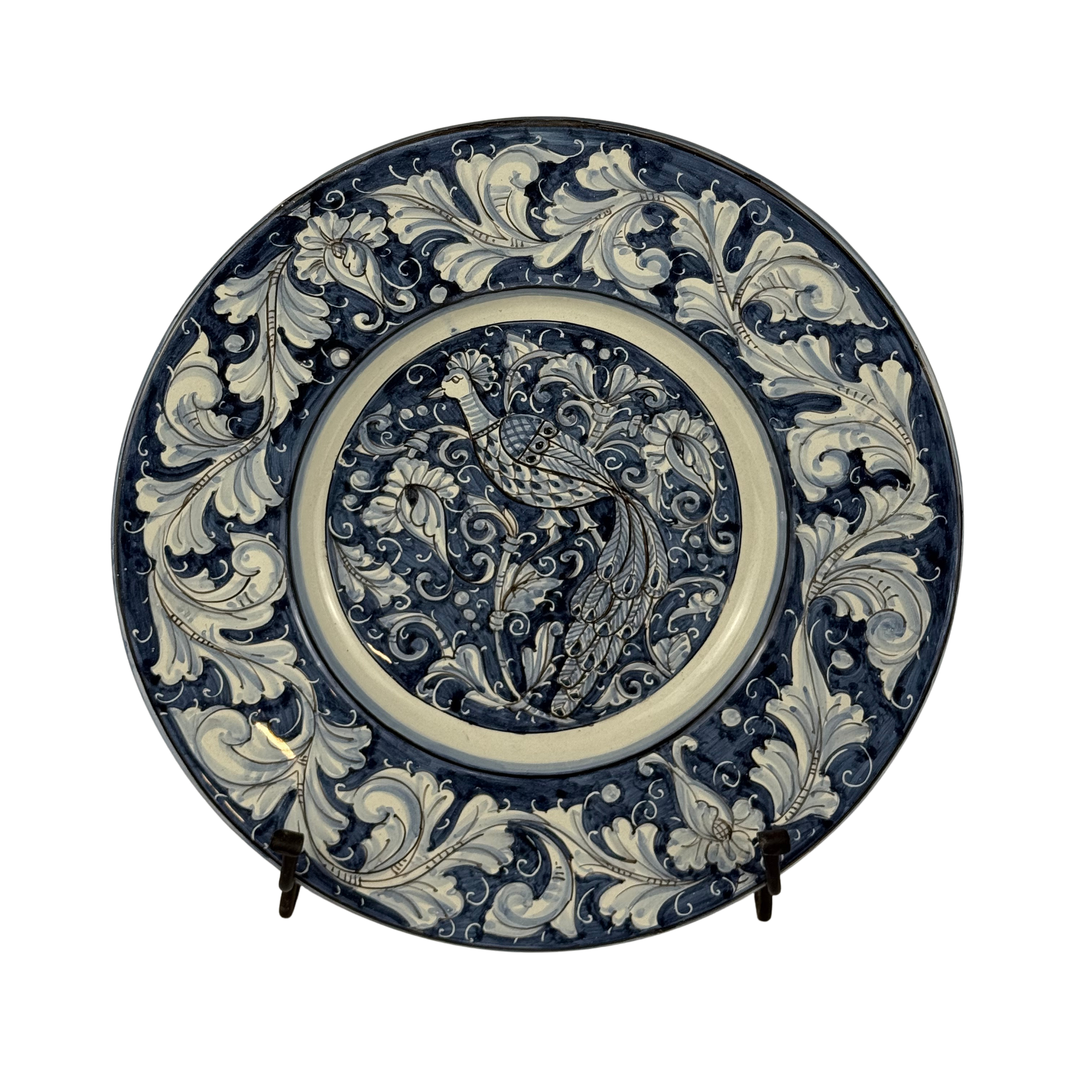 Piatto tondo blu pavone