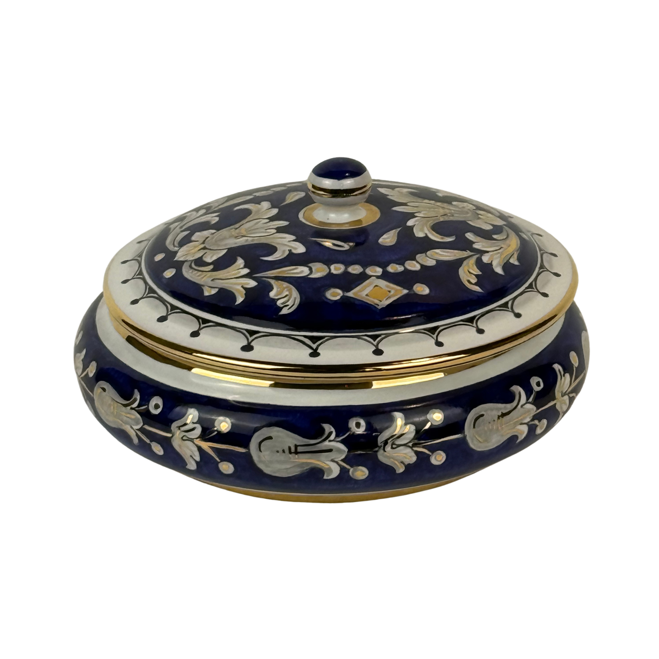 Scatola tonda schiacciata Blu/Oro