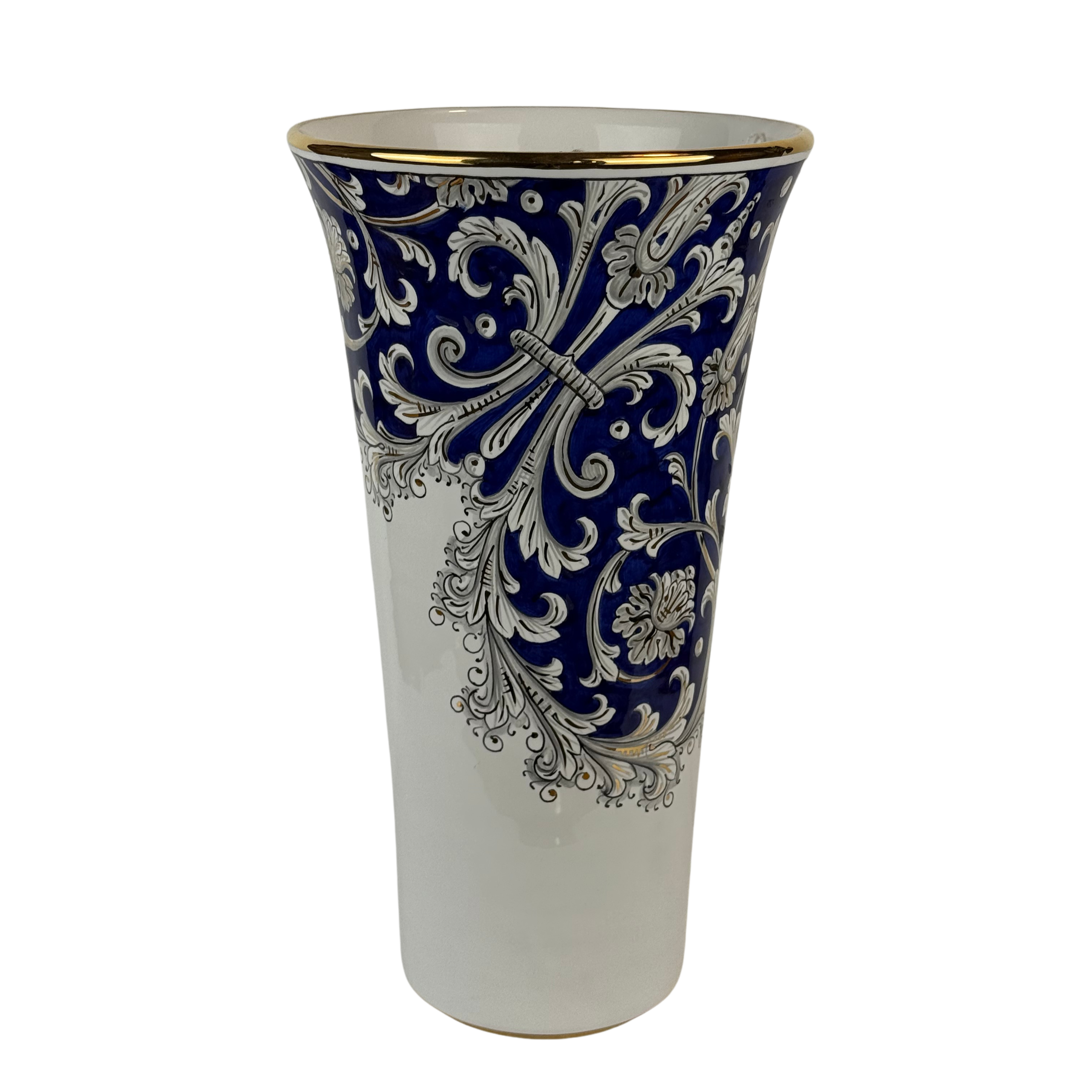 Tall Flared Blue/Gold Vase