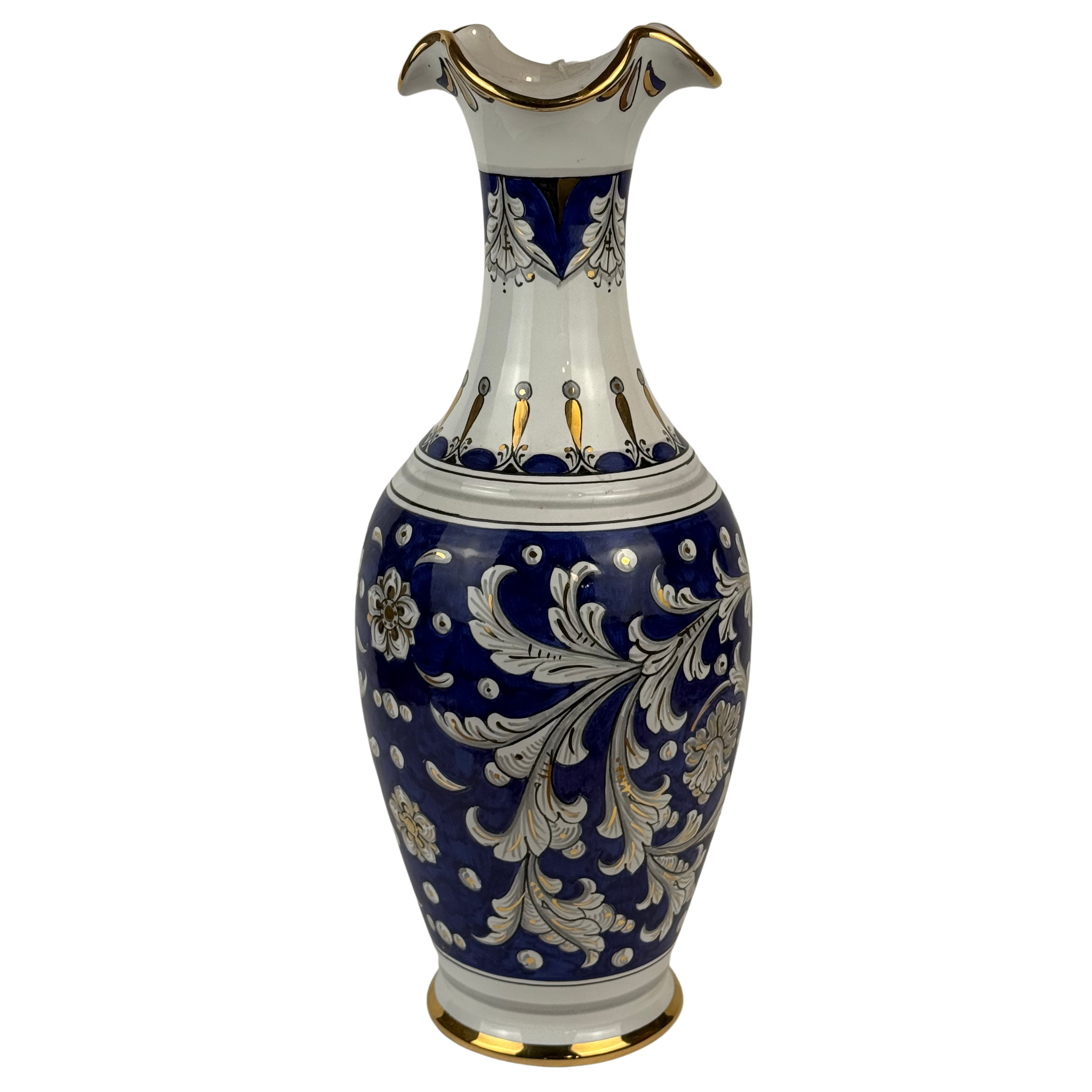 Scalloped Blue/Gold Vase