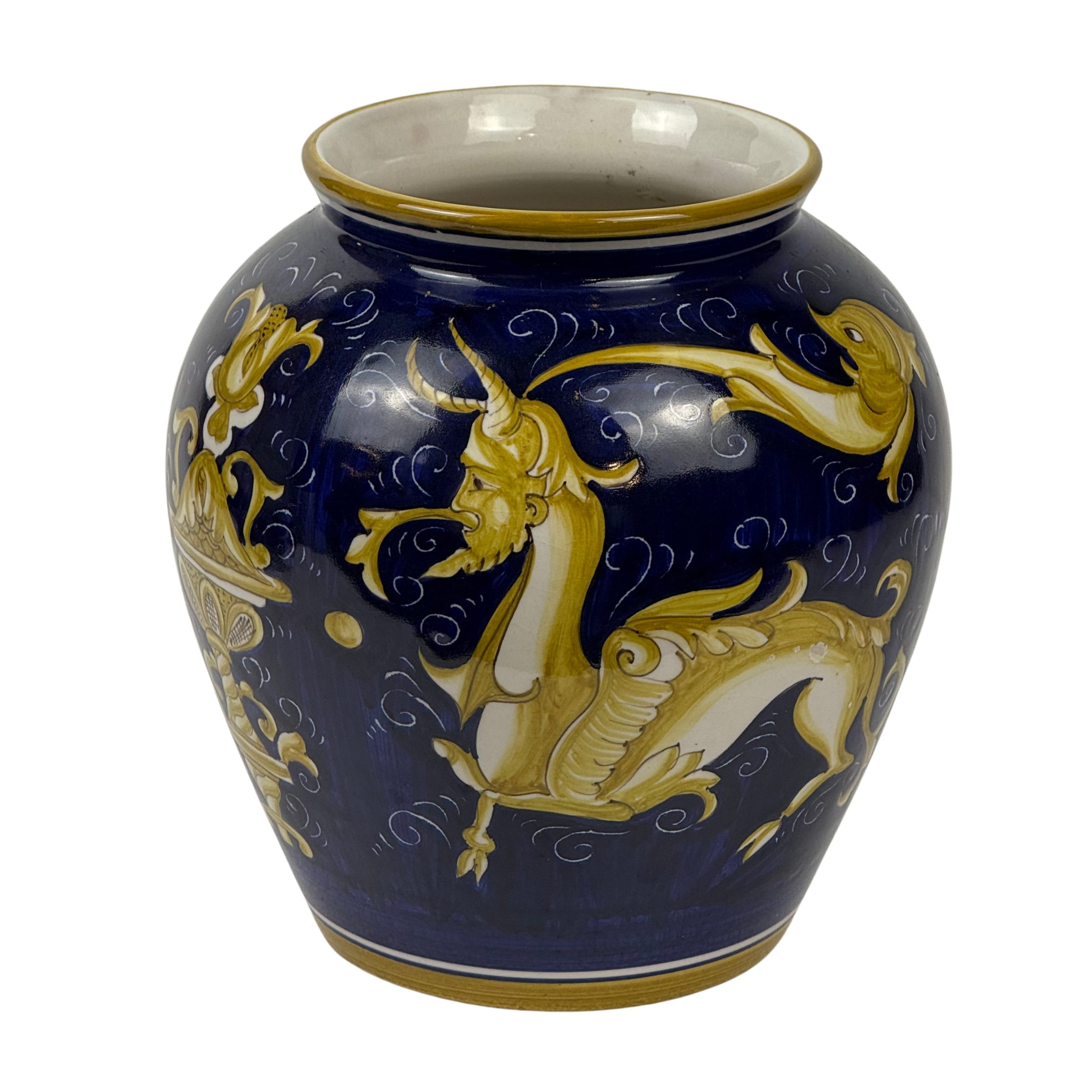 Blue vase with grotesque decoration